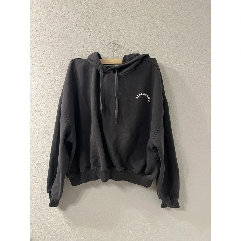Billabong Hoodie Womens SizeXLarge Gray Cropped Boxy Fit Faded Sweatshirt Surf - Picture 2 of 4